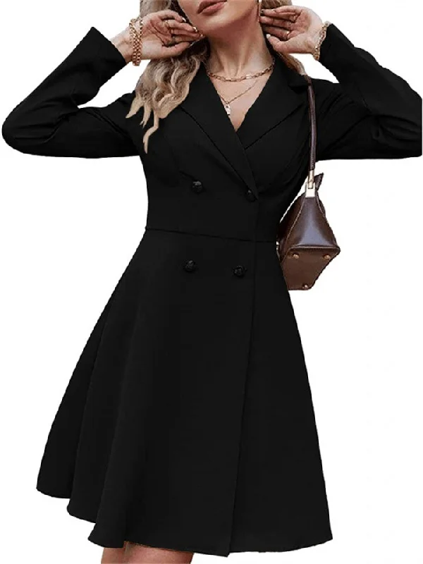 Autumn and Winter New Temperament Commuter Women's High-waisted Solid Color Double-breasted Long-sleeved Dress Jacket