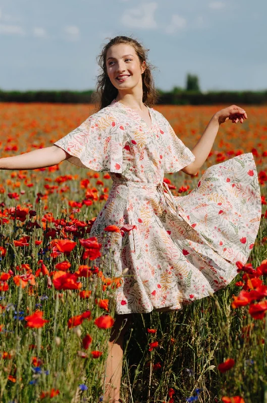 Mini Wrap Dress, Butterfly Sleeve, Whimsical Garden