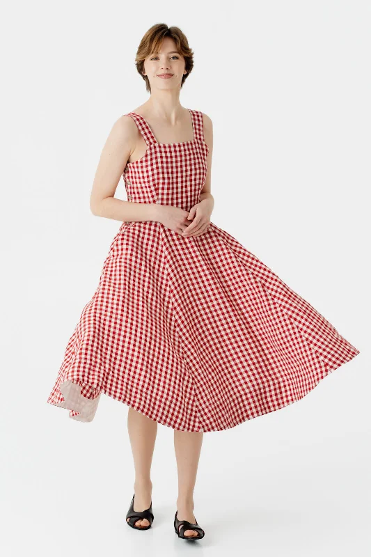 Pinafore Dress, Sleeveless, Red Gingham