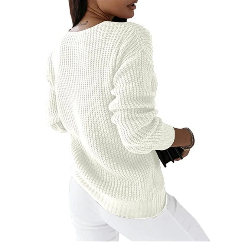 Women's Long Sleeve V-neck Solid Color Twist Casual Sweaters