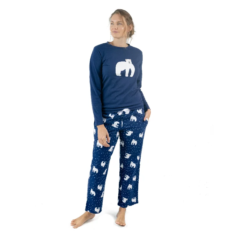 Christmas Womens Cotton Top Flannel Pant Pajamas Polar Bear