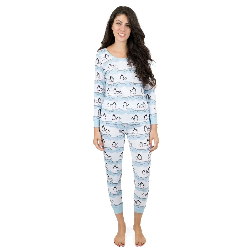 Christmas Womens Two Piece Cotton Pajamas Penguin