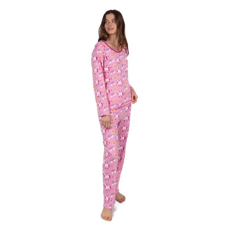 Womens Two Piece Cotton Loose Fit Pajamas Unicorn Rainbow