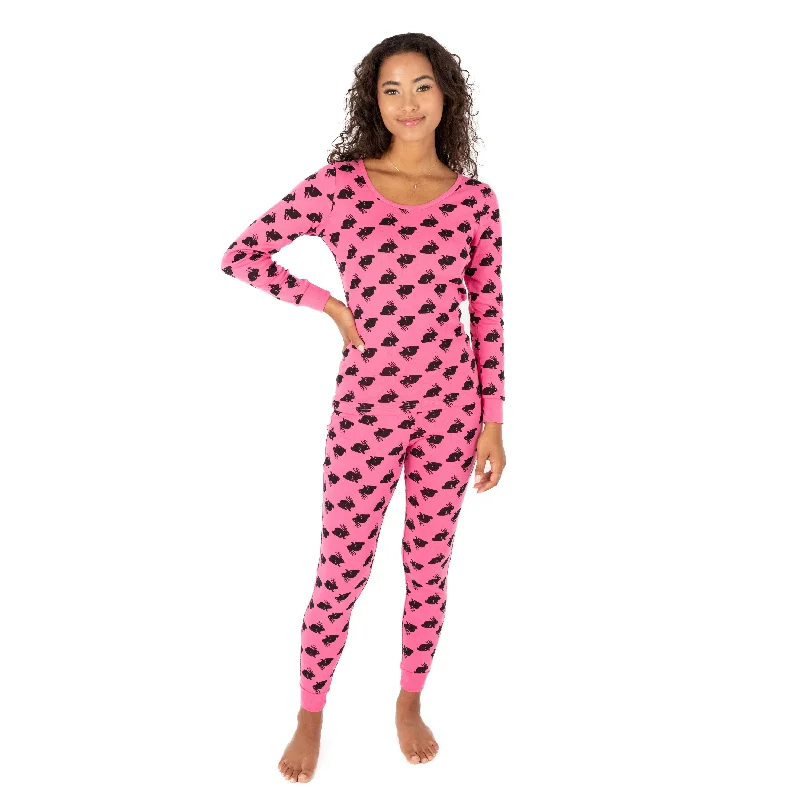 Womens Two Piece Cotton Pajamas Bunny Pink