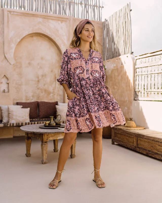 Araminta Purple Floral Boho Button Down Mini Dress