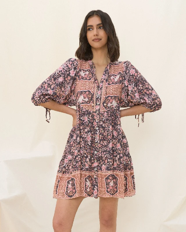 Araminta Purple Floral Boho Button Down Mini Dress