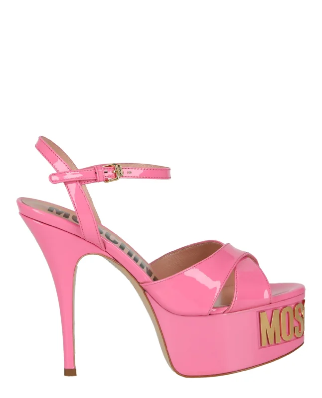 Moschino Womens Patent Leather Logo Heeled Sandals