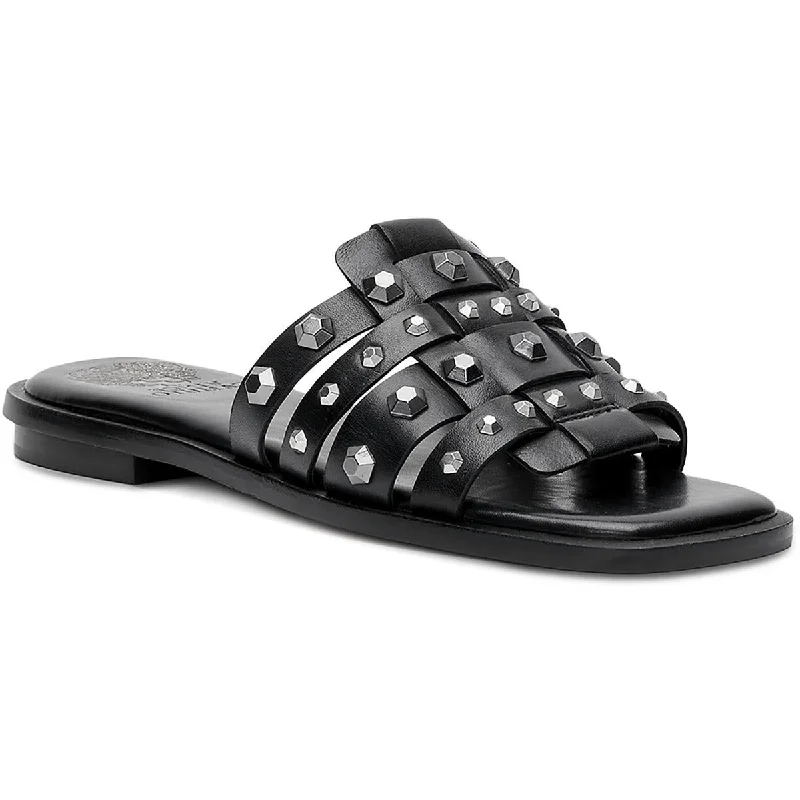 Neverna Womens Leather Studded Slide Sandals