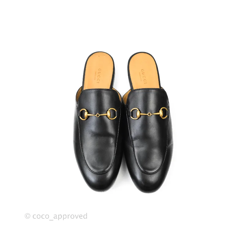 Gucci Princetown Black Leather Slippers Size 40