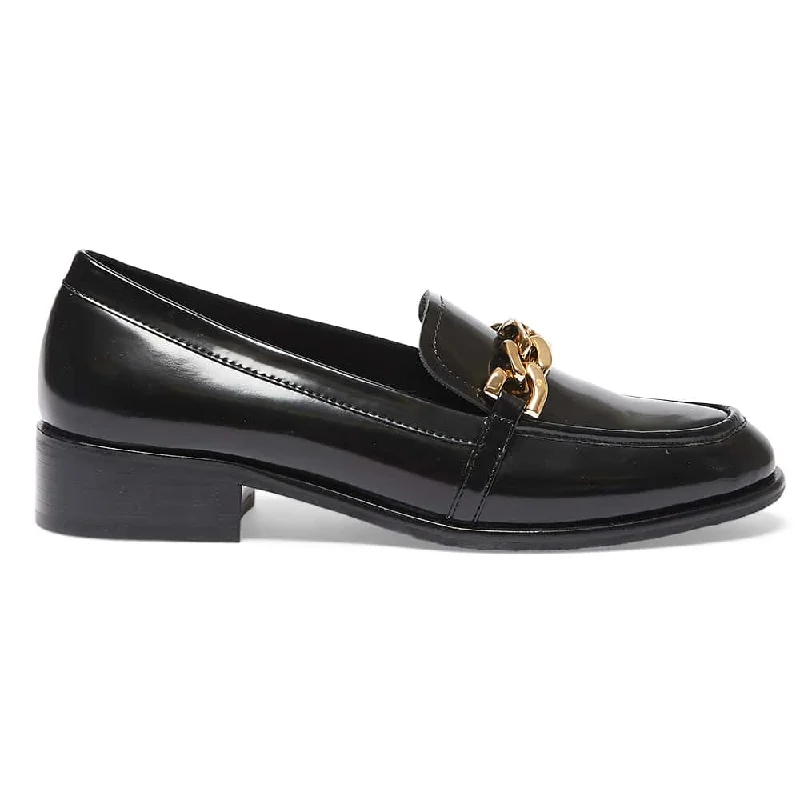 Kate Loafer in Black Hi Shine Leather