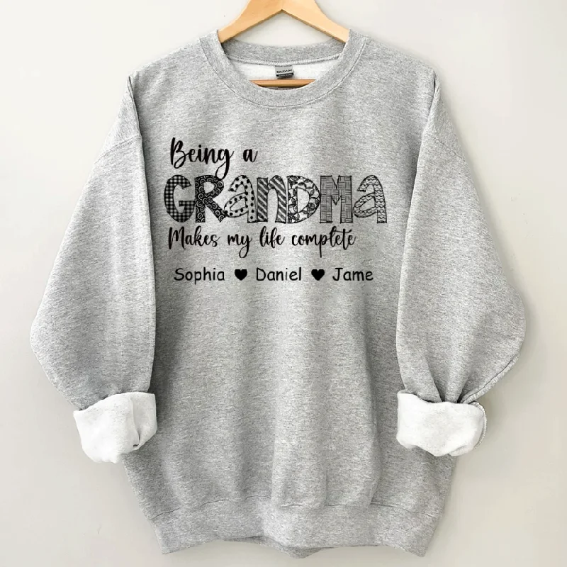 Being A Grandma Make My Life Complete Personalized Grandma And Kids Sweatshirt