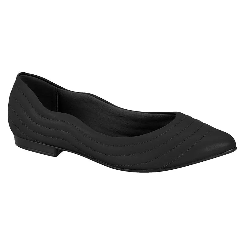 Beira-Rio 4136-288 Pointy Toe Flat in Black Napa