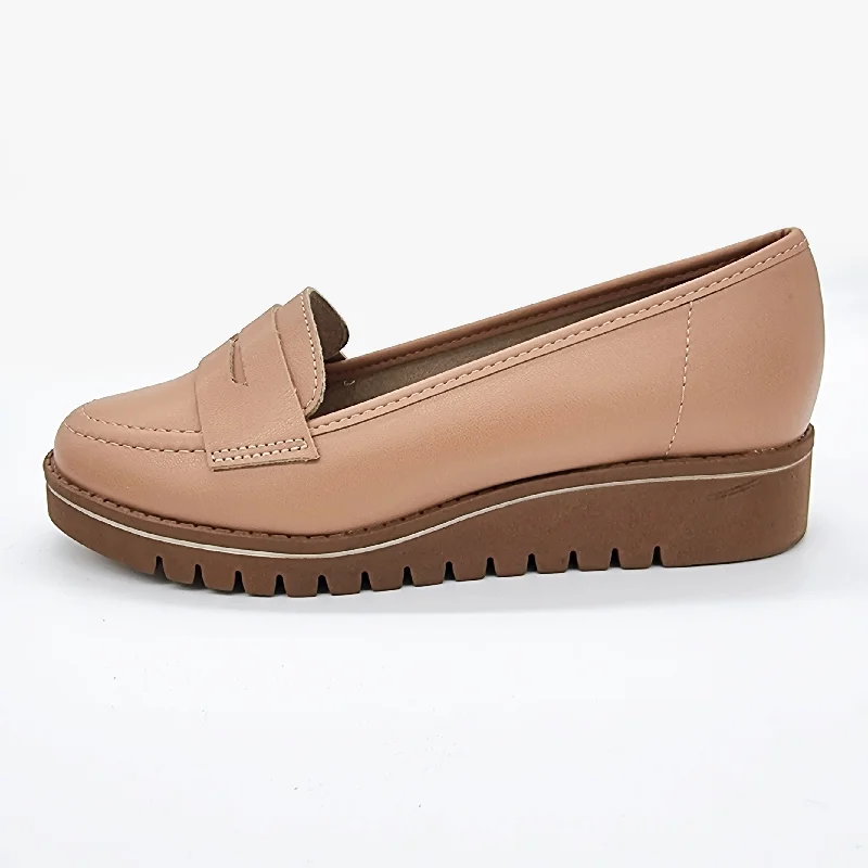 Beira Rio 4174-436 Round Toe Wedged Loafer Flat in Nude