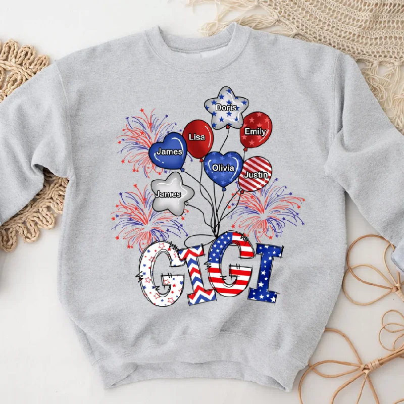 Gigi Firework Balloon Custom Names American Flag And Grandkids 4th of july Sweatshirt