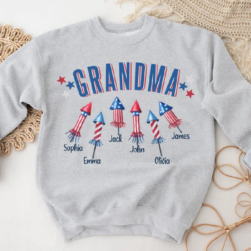 Grandma America 4th of July Star rocket Fireworks And Grandkids Sweatshirt