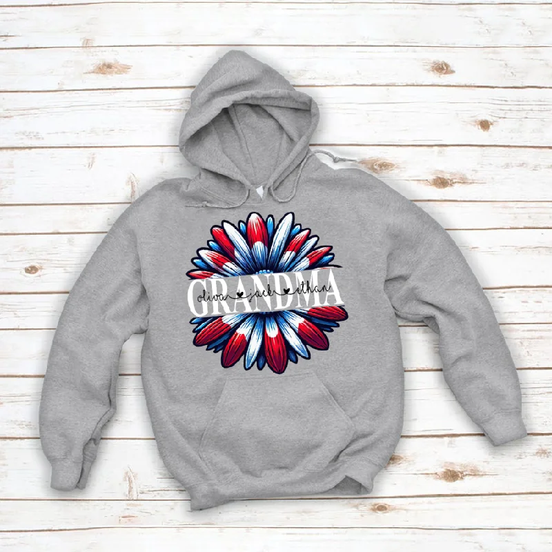 Grandma Daisy Red White and Blue And Grandkids Hoodie