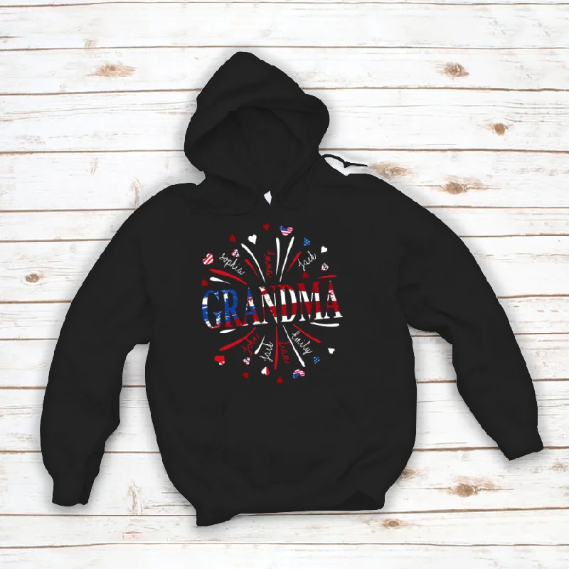 Grandma Firework America Flag And Grandkids Hoodie