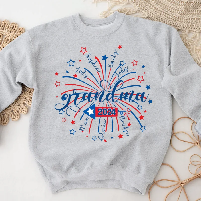 Grandma Firework Est Star And Grandkids 4th of July Sweatshirt