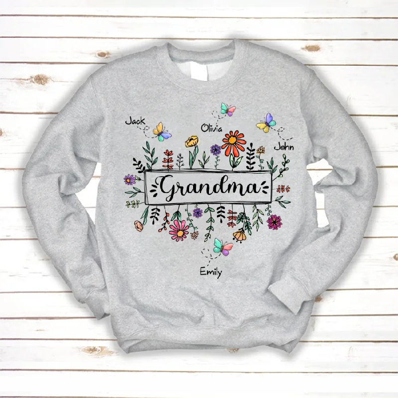 Grandma Flower Butterfly And Grandkids Mother's Day Sweatshirt