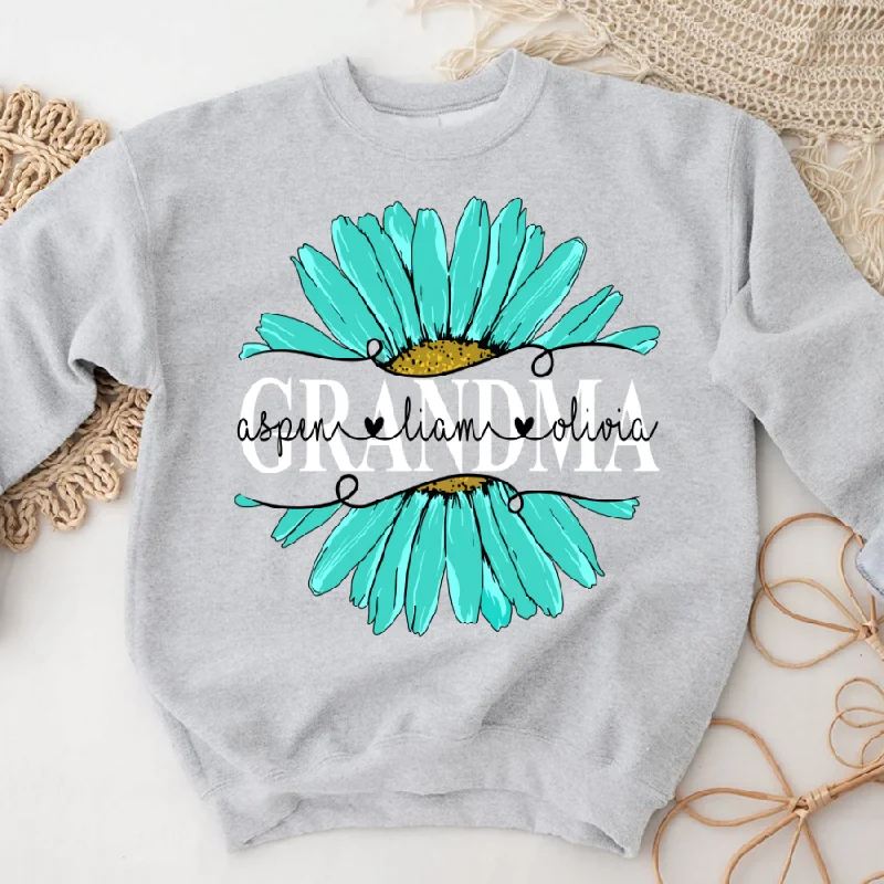 Grandma Flower Daisy Turquoise  And Grandkids Mother's Day Sweatshirt