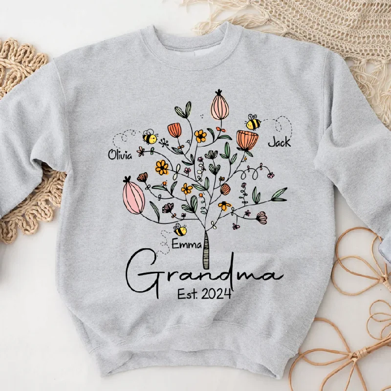 Grandma tree flower Bee Est And Grandkids Mother's Day Sweatshirt