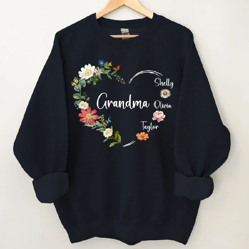 Heart Flower Birthmonth Flower Grandma And Kids Sweatshirt