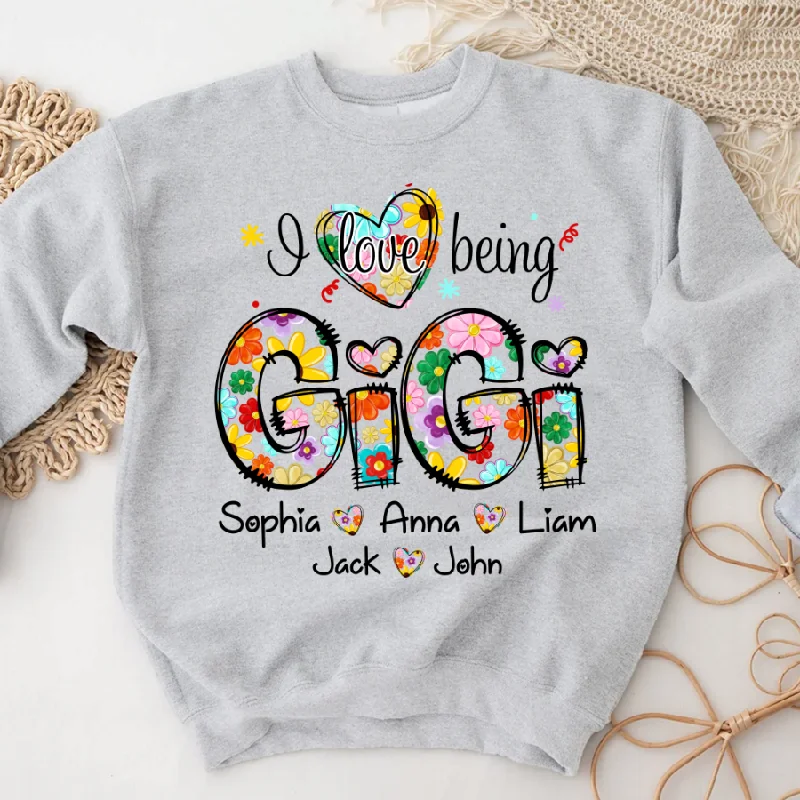 I love being Gigi Colorful Chrysanthemums Custom Names And Grandkid's Mother's Day Sweatshirt