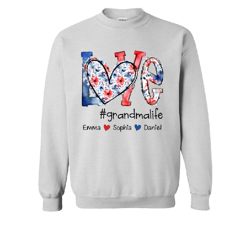 Love Grandmalife Watercolor 4th Of July, Custom Grandma And Kid TH Sweatshirt