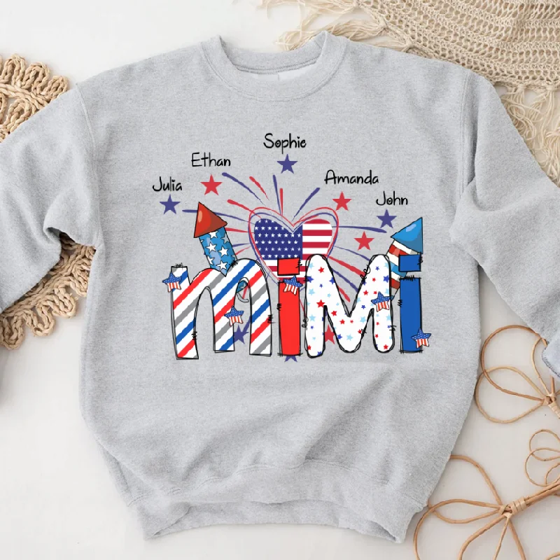 Mimi 4th of July American And Grandkids Custom Name Sweatshirt