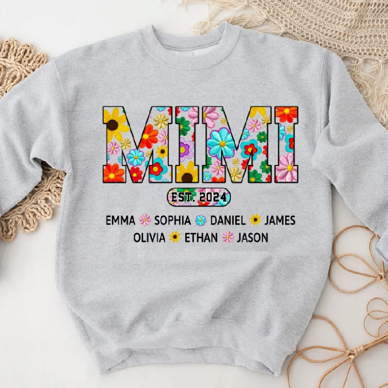 Mimi Colorful Chrysanthemums Est And Grandkids Sweatshirt