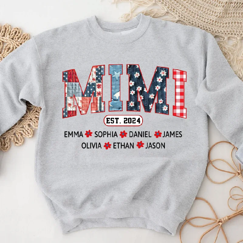 Mimi Est pattern Patriotic 4th of july Custom Names And Grandkids  Sweatshirt