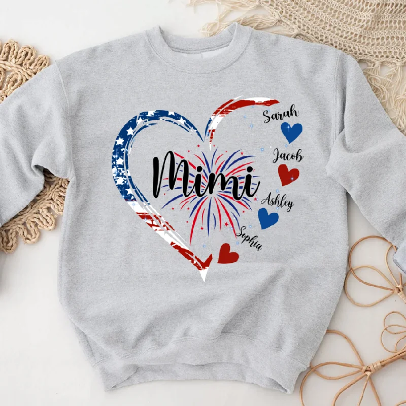 Mimi Firework Heart Custom Names And Grandkids 4th of July Sweatshirt