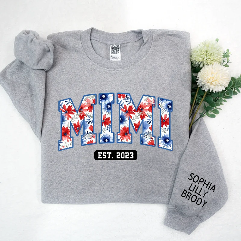 Mimi Floral 4th Of July, Custom Grandma And Grandkids TH Sweatshirt