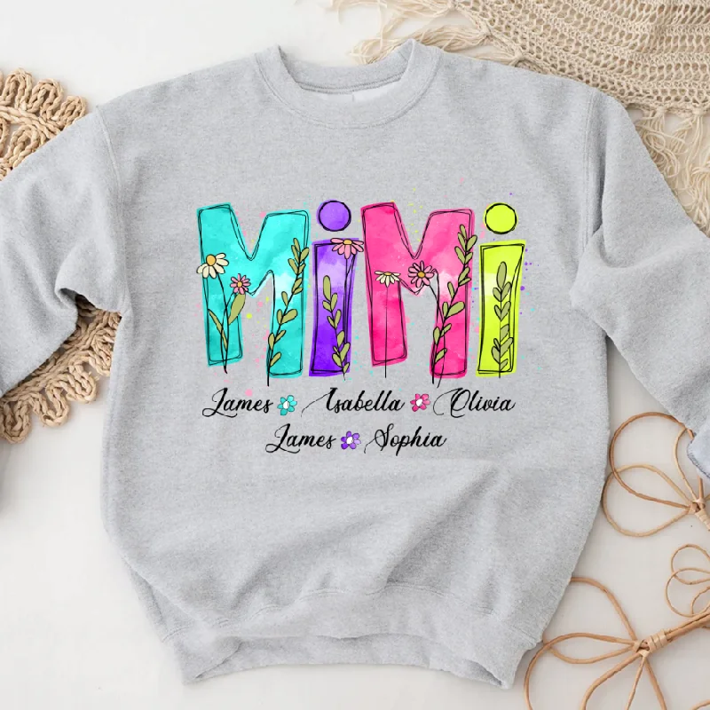 Mimi watercolor flower Custom Names  And Grandkids Mother's Day Sweatshirt