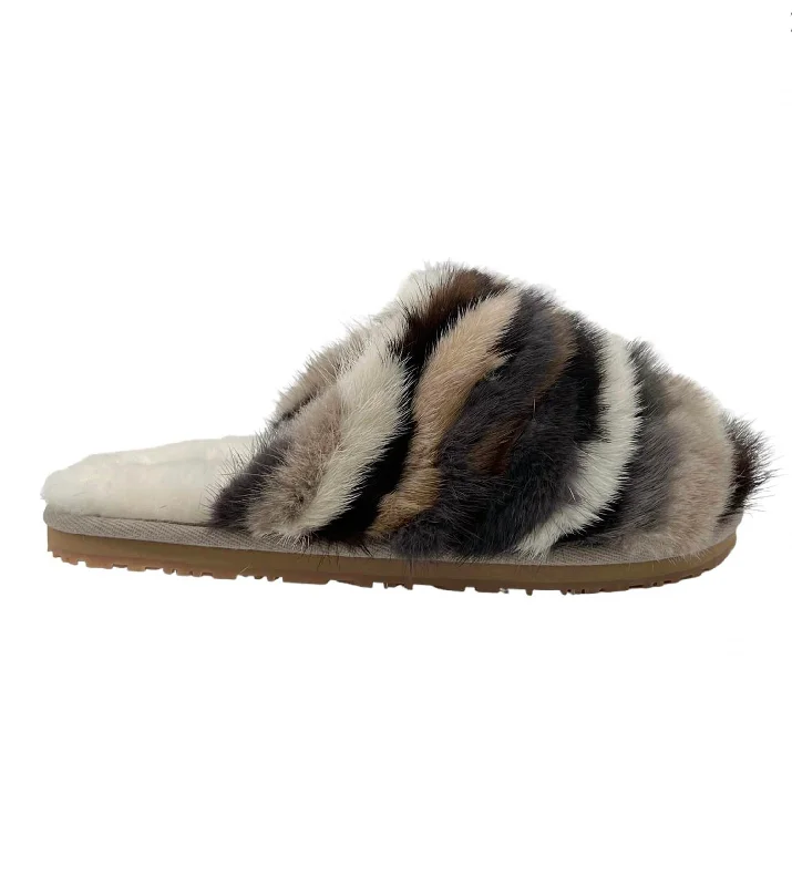 Mink Stripey Slippers In Multi