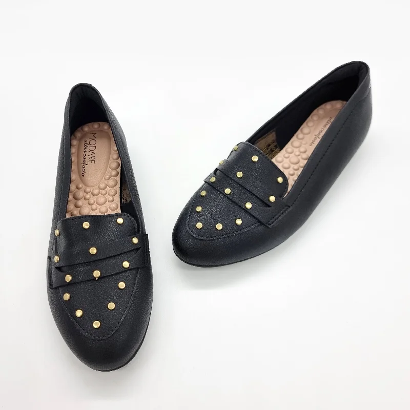 Modare 7385-104 Round Toe Flat Loafer in Black Napa