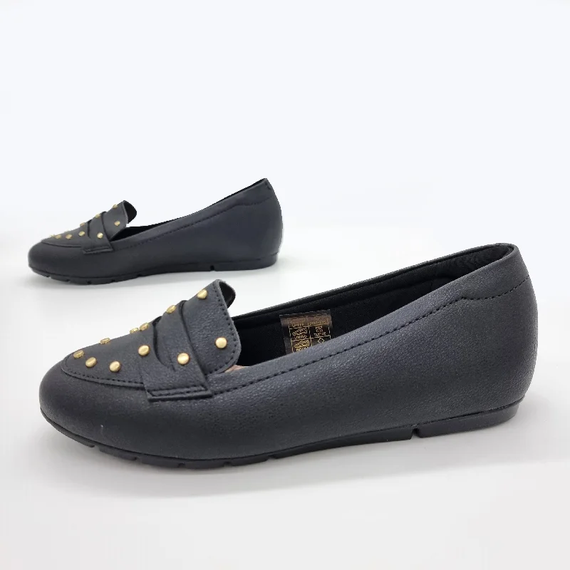 Modare 7385-104 Round Toe Flat Loafer in Black Napa