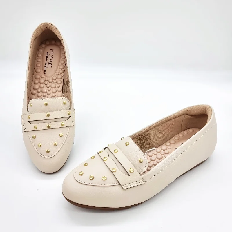 Modare 7385-104 Round Toe Flat Loafer in Cream Napa