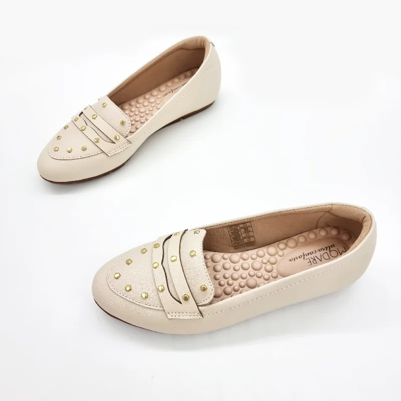 Modare 7385-104 Round Toe Flat Loafer in Cream Napa