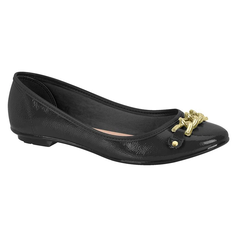 Moleca 5027-1444 Round Toe Ballerina Flat in Black Patent