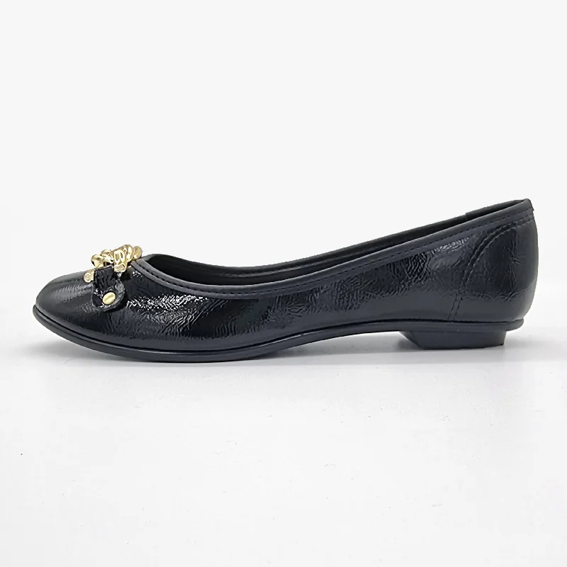 Moleca 5027-1444 Round Toe Ballerina Flat in Black Patent