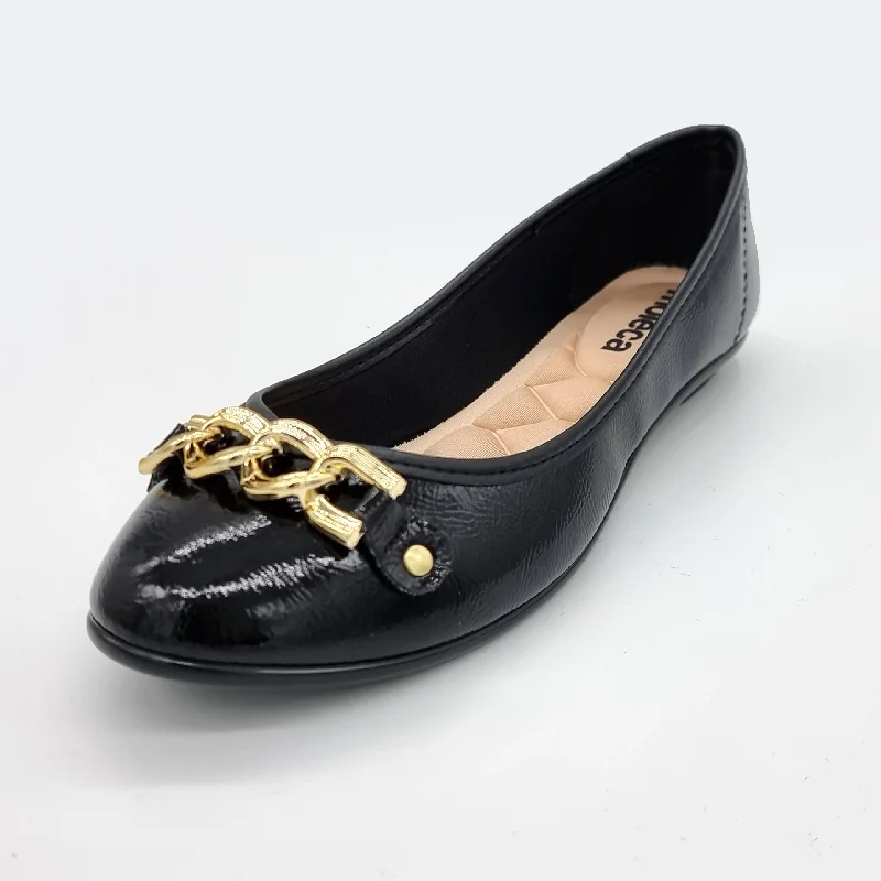 Moleca 5027-1444 Round Toe Ballerina Flat in Black Patent