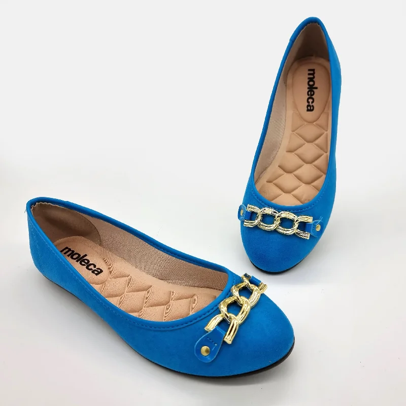 Moleca 5027-1444 Round Toe Ballerina Flat in Blue Suede