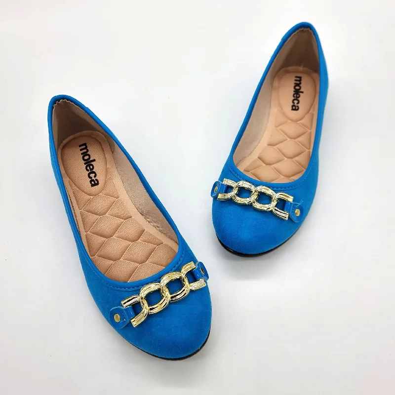 Moleca 5027-1444 Round Toe Ballerina Flat in Blue Suede