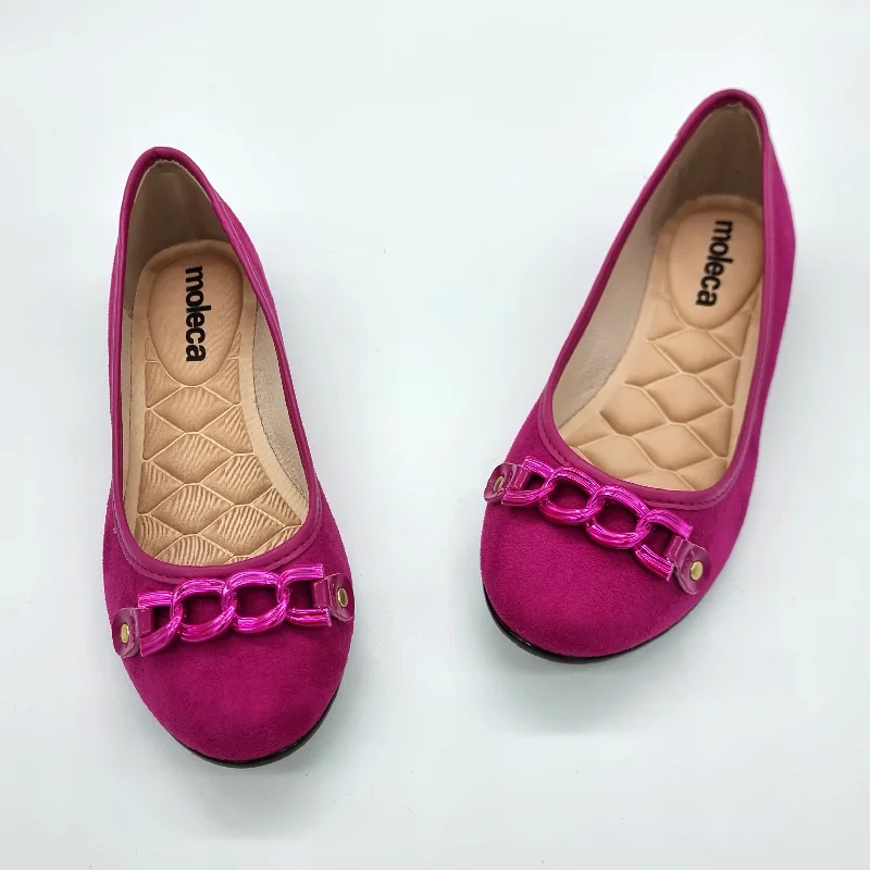 Moleca 5027-1444 Round Toe Ballerina Flat in Magenta Suede