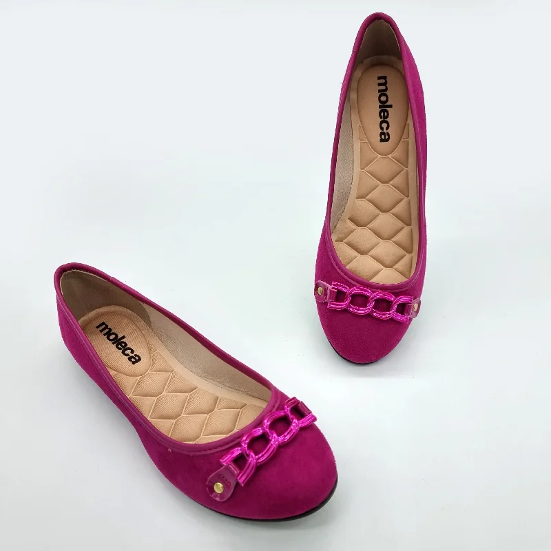 Moleca 5027-1444 Round Toe Ballerina Flat in Magenta Suede