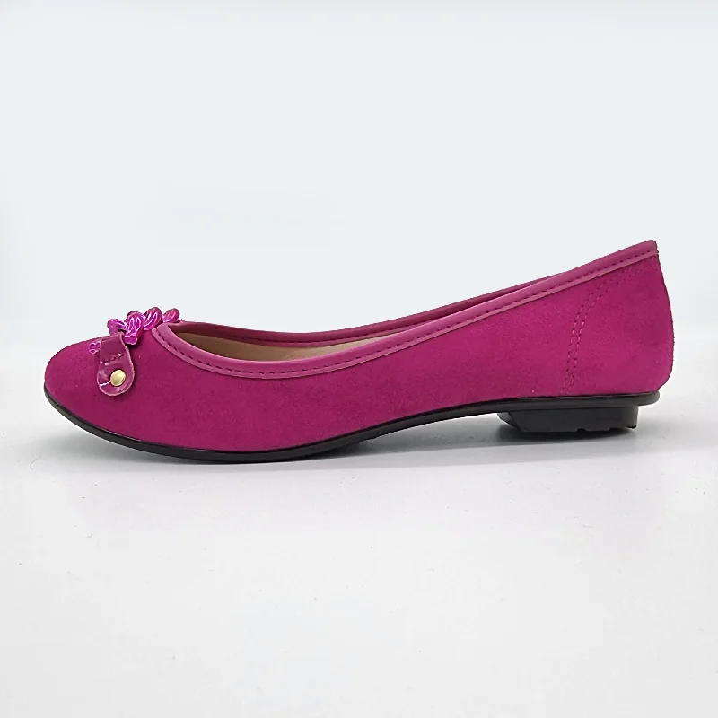 Moleca 5027-1444 Round Toe Ballerina Flat in Magenta Suede