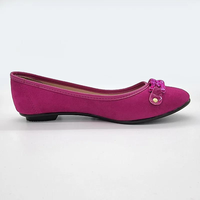 Moleca 5027-1444 Round Toe Ballerina Flat in Magenta Suede