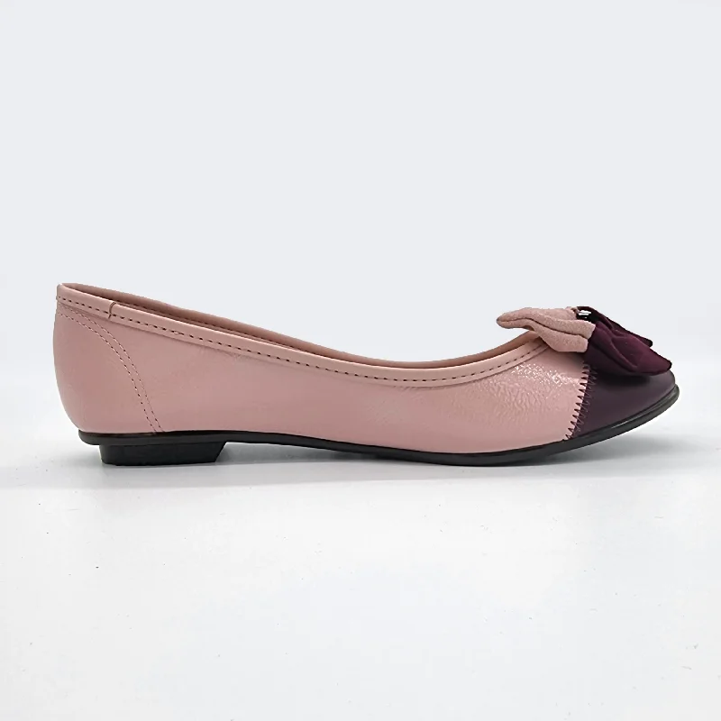 Moleca 5027-1445 Round Toe Ballerina Flat in Pink/Wine