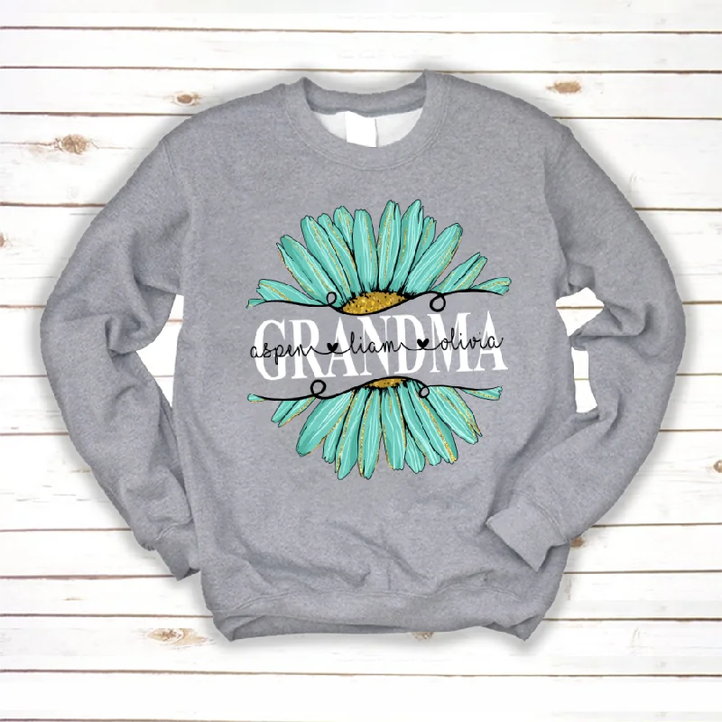 Personalized Grandma and Grandkids Daisy Turquoise, Best Mother's Day Gifts Sweatshirt